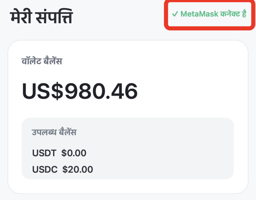 Dollarparking से MetaMask कनेक्ट होने की स्क्रीन