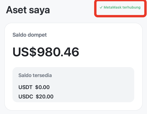 Layar yang menunjukkan MetaMask telah terhubung ke Dollarparking